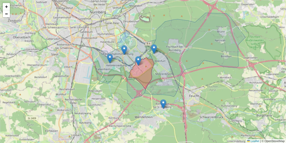 Karte des Postleitzahlen Bereichs  und der umliegenden Postleitzahlen in Deutschland