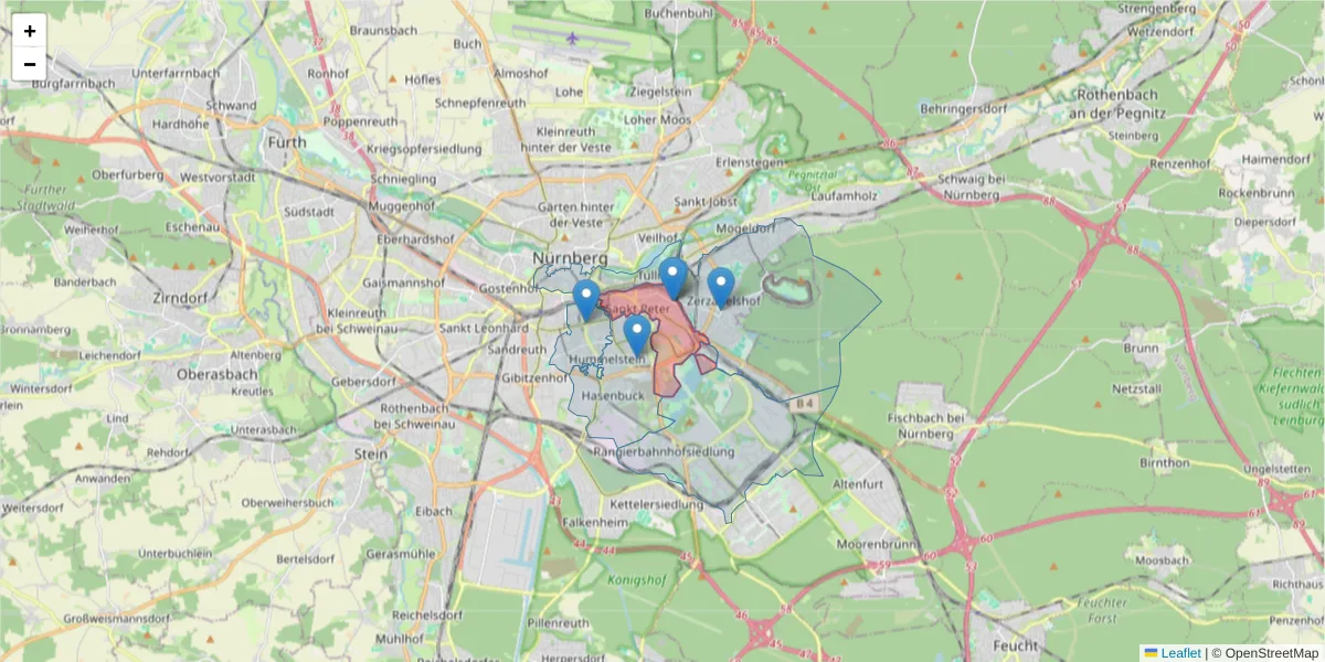 Karte des Postleitzahlen Bereichs  und der umliegenden Postleitzahlen in Deutschland
