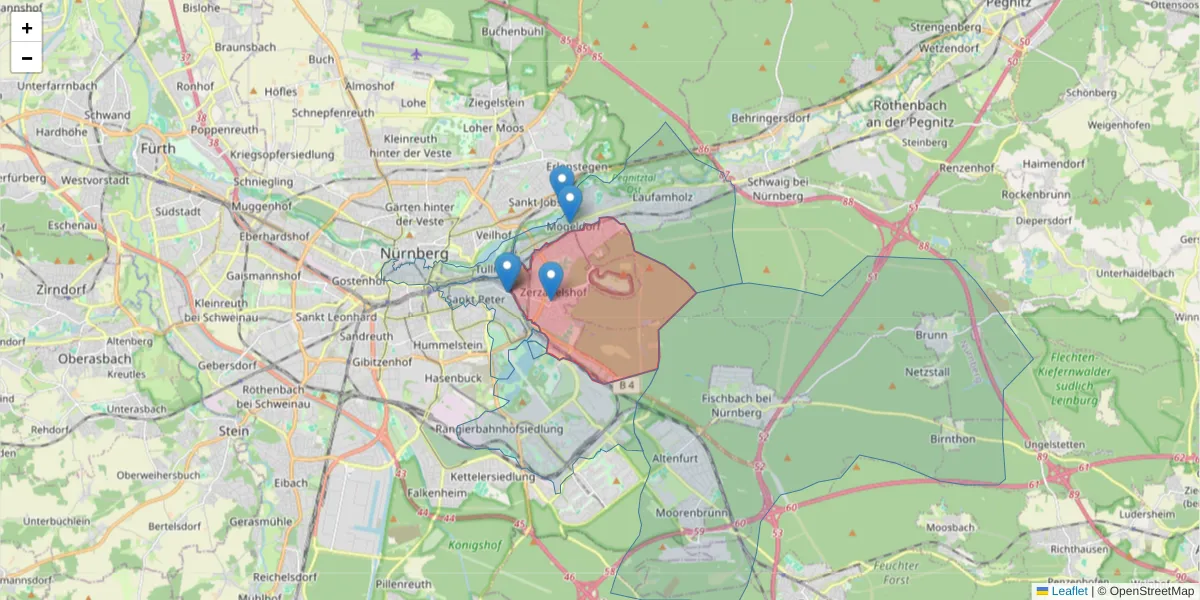 Karte des Postleitzahlen Bereichs  und der umliegenden Postleitzahlen in Deutschland