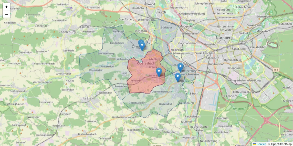 Karte des Postleitzahlen Bereichs  und der umliegenden Postleitzahlen in Deutschland