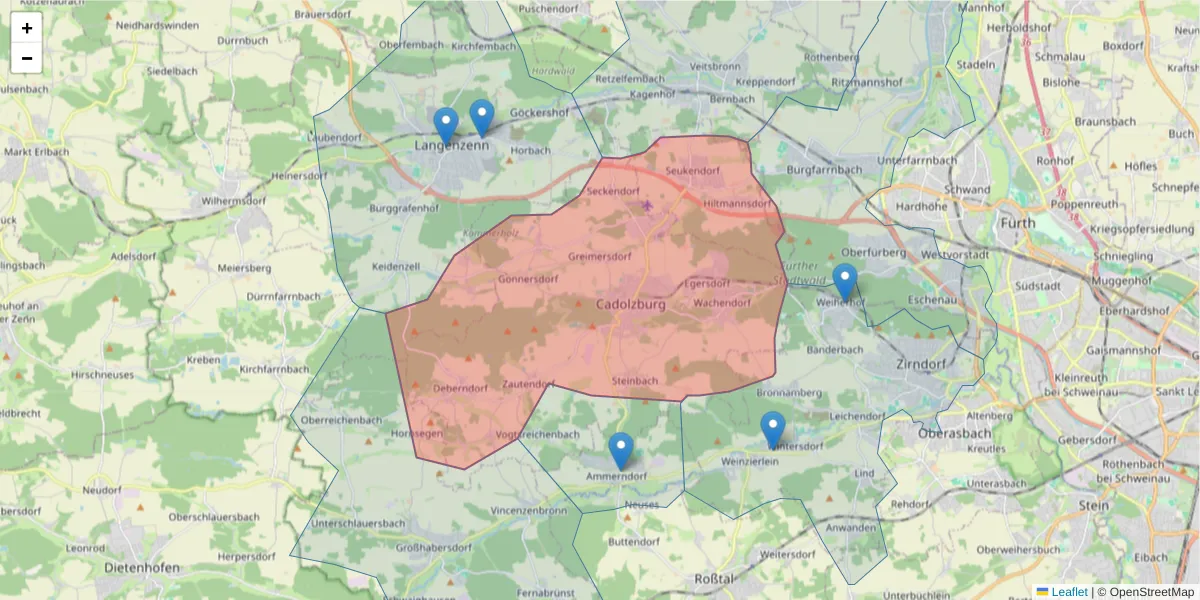 Karte des Postleitzahlen Bereichs  und der umliegenden Postleitzahlen in Deutschland
