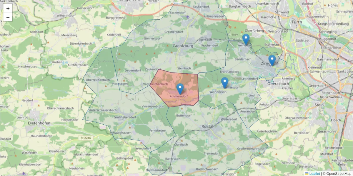 Karte des Postleitzahlen Bereichs  und der umliegenden Postleitzahlen in Deutschland