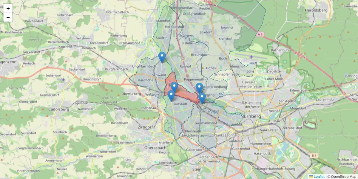 Karte des Postleitzahlen Bereichs  und der umliegenden Postleitzahlen in Deutschland