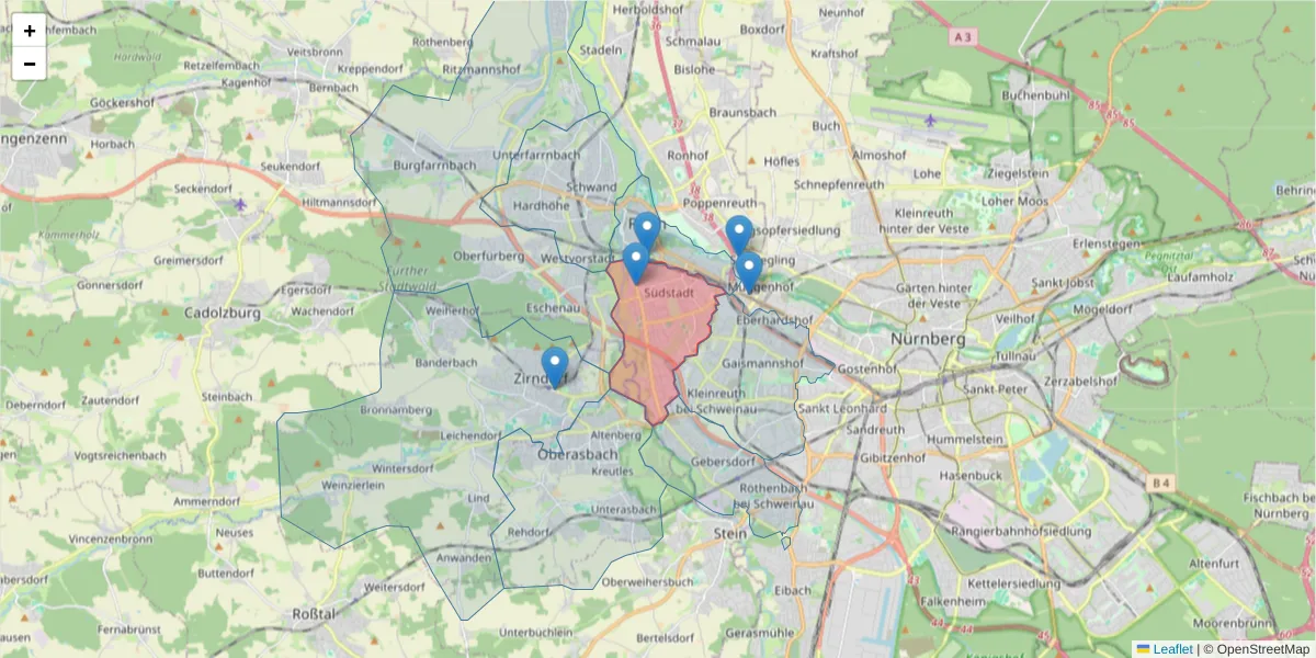 Karte des Postleitzahlen Bereichs  und der umliegenden Postleitzahlen in Deutschland