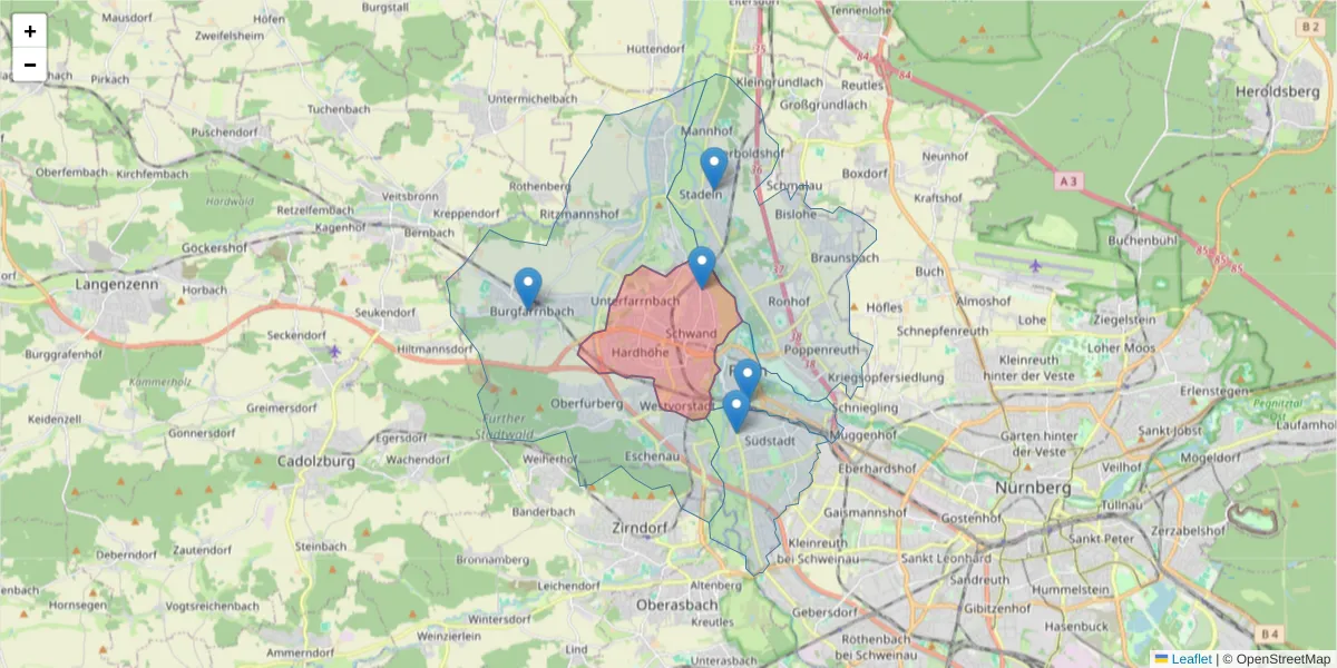 Karte des Postleitzahlen Bereichs  und der umliegenden Postleitzahlen in Deutschland