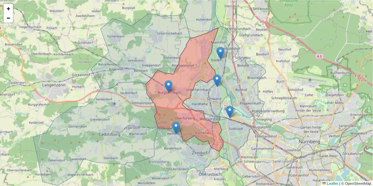Karte des Postleitzahlen Bereichs  und der umliegenden Postleitzahlen in Deutschland