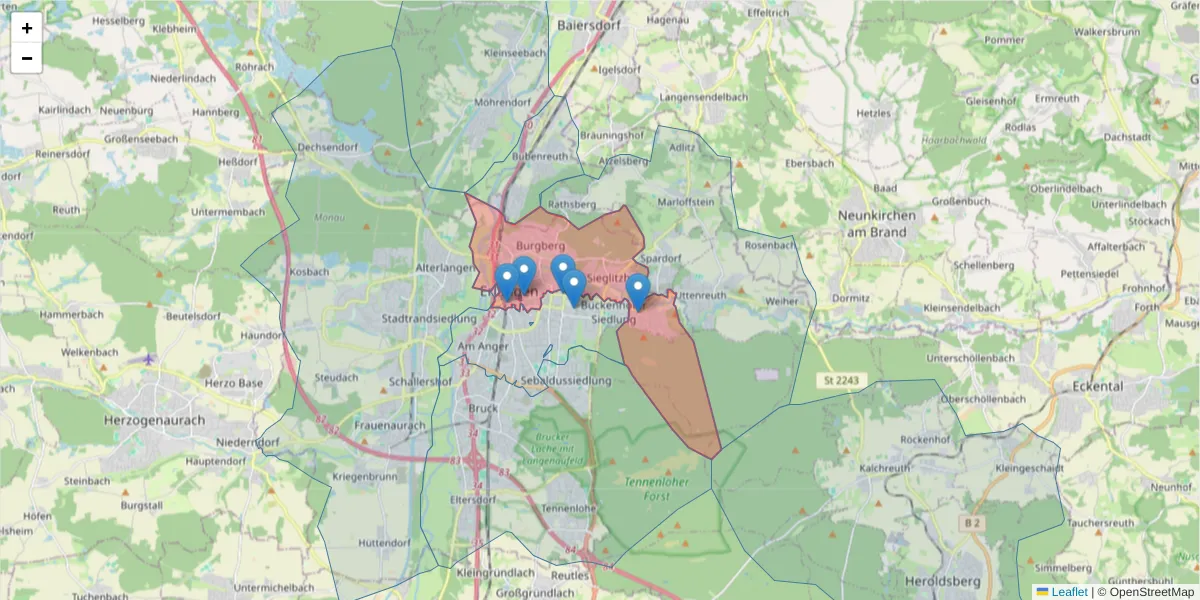 Karte des Postleitzahlen Bereichs  und der umliegenden Postleitzahlen in Deutschland