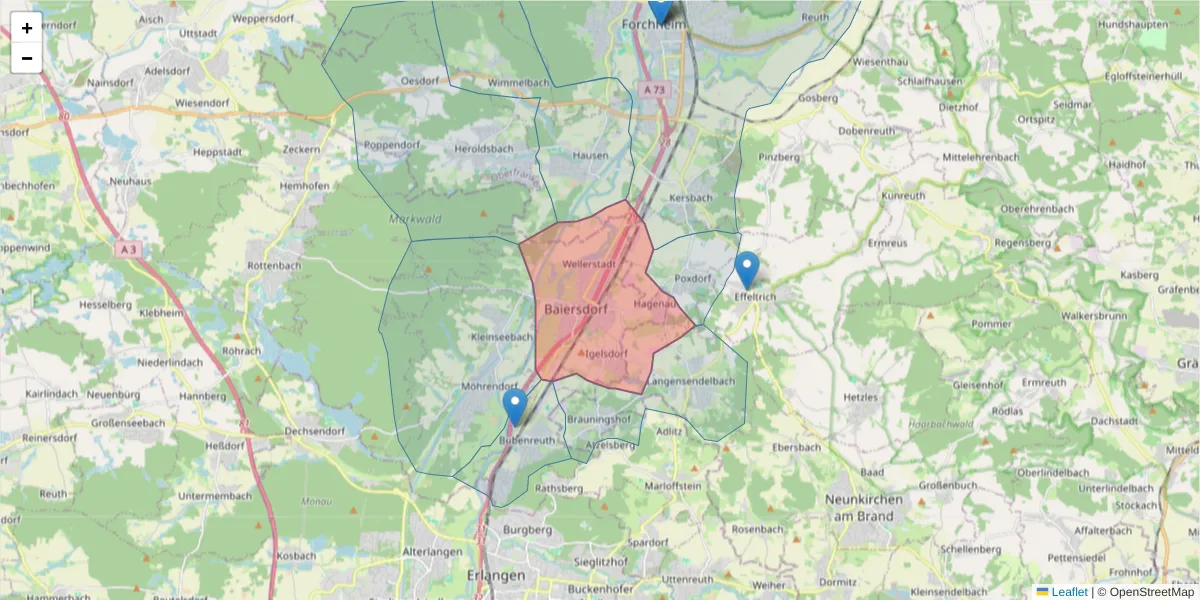 Karte des Postleitzahlen Bereichs  und der umliegenden Postleitzahlen in Deutschland