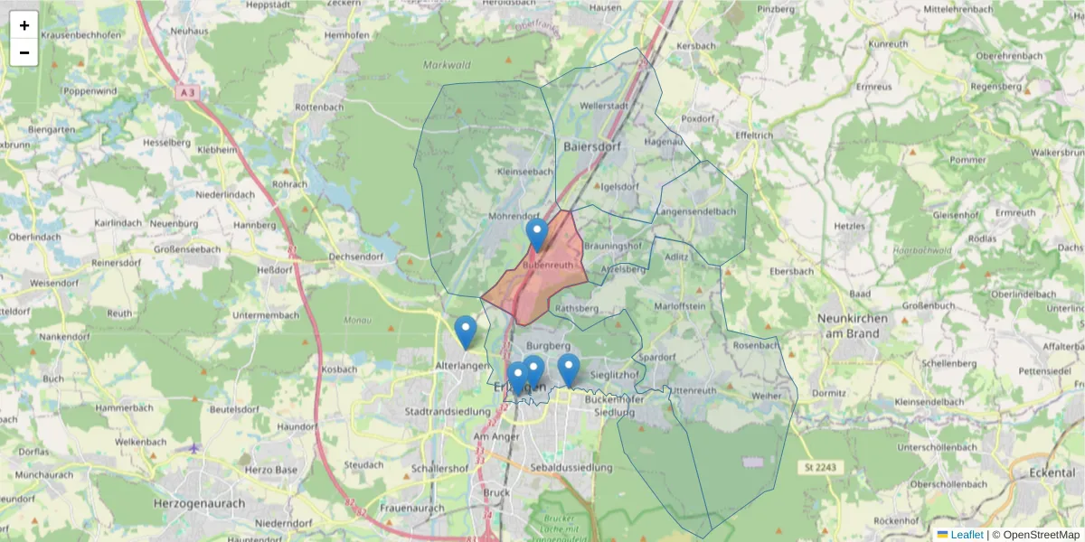 Karte des Postleitzahlen Bereichs  und der umliegenden Postleitzahlen in Deutschland