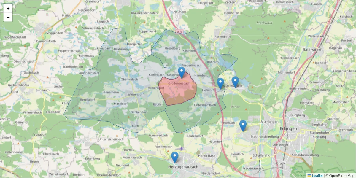 Karte des Postleitzahlen Bereichs  und der umliegenden Postleitzahlen in Deutschland