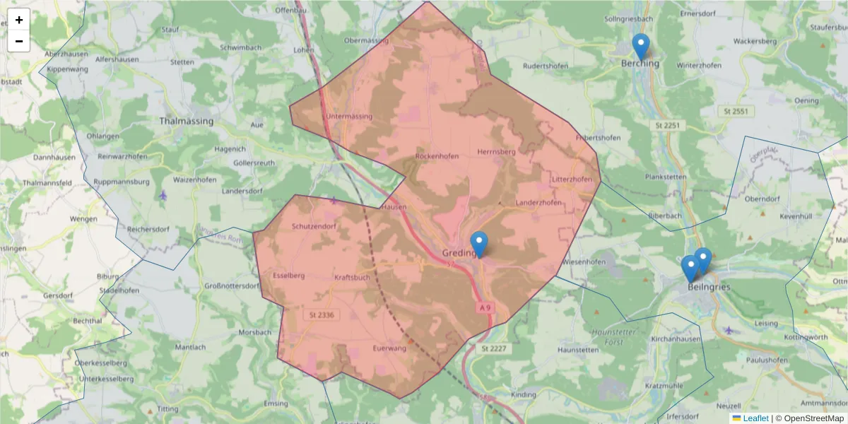Karte des Postleitzahlen Bereichs  und der umliegenden Postleitzahlen in Deutschland