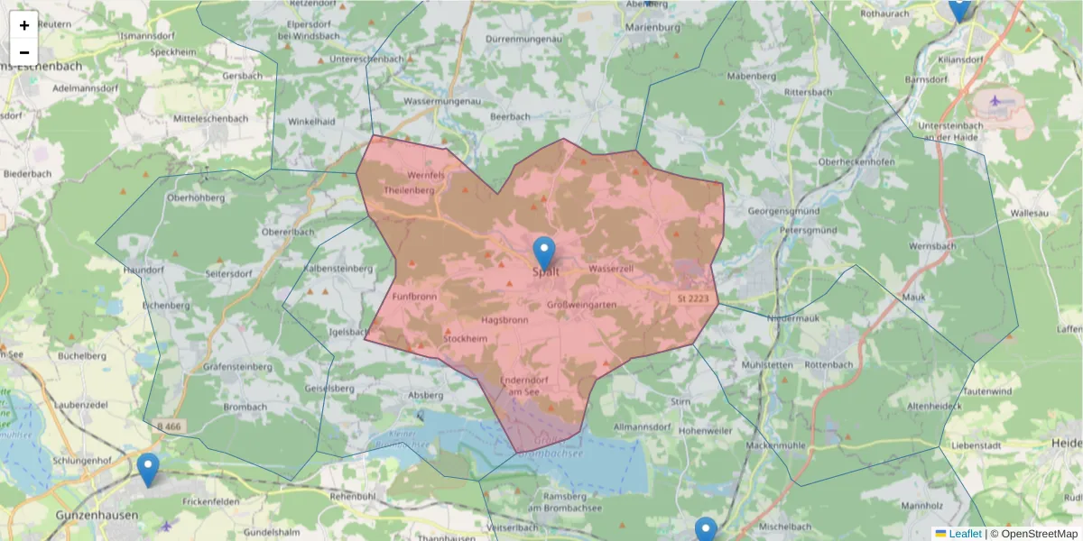 Karte des Postleitzahlen Bereichs  und der umliegenden Postleitzahlen in Deutschland