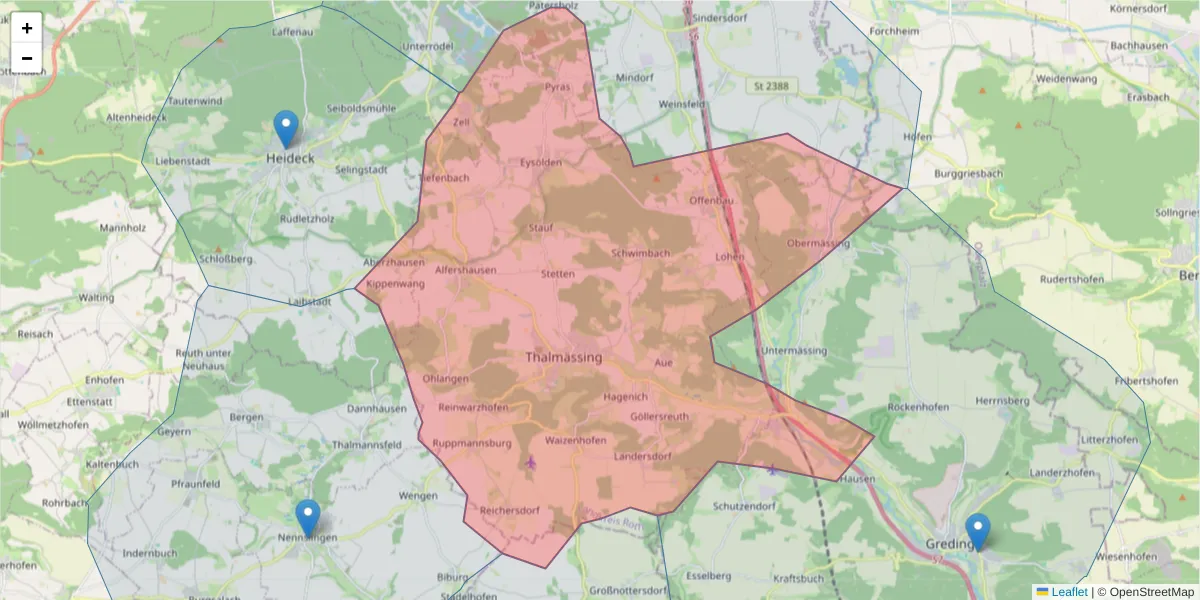Karte des Postleitzahlen Bereichs  und der umliegenden Postleitzahlen in Deutschland