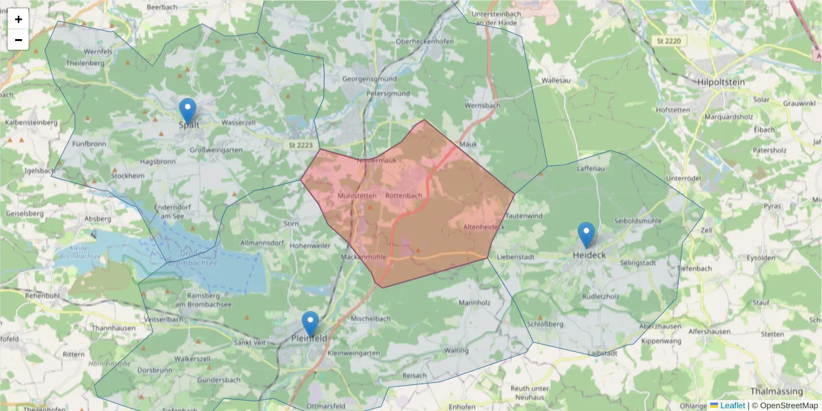 Karte des Postleitzahlen Bereichs  und der umliegenden Postleitzahlen in Deutschland