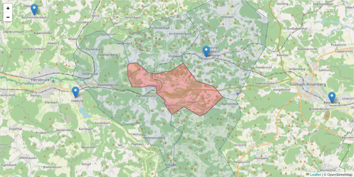 Karte des Postleitzahlen Bereichs  und der umliegenden Postleitzahlen in Deutschland