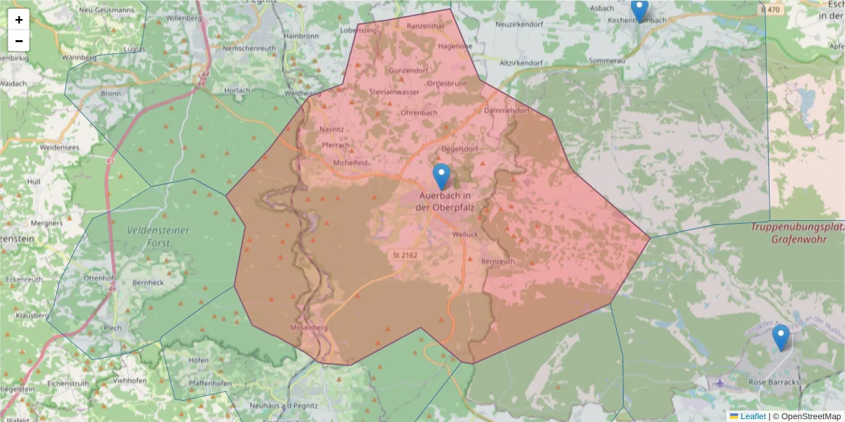 Karte des Postleitzahlen Bereichs  und der umliegenden Postleitzahlen in Deutschland