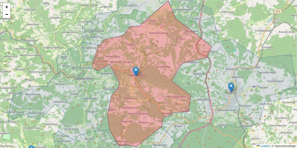 Karte des Postleitzahlen Bereichs  und der umliegenden Postleitzahlen in Deutschland