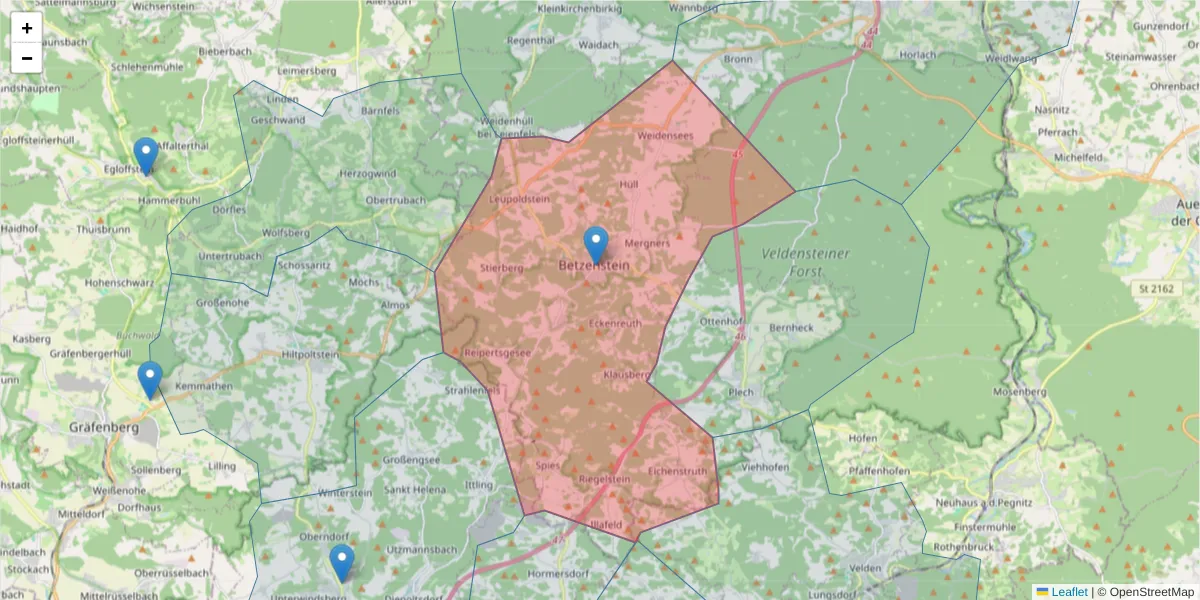 Karte des Postleitzahlen Bereichs  und der umliegenden Postleitzahlen in Deutschland