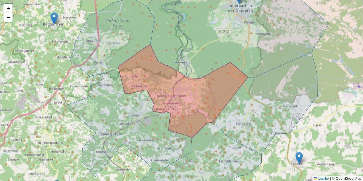 Karte des Postleitzahlen Bereichs  und der umliegenden Postleitzahlen in Deutschland