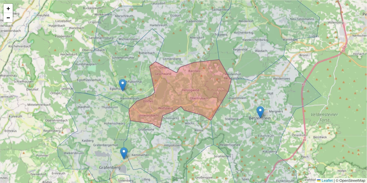 Karte des Postleitzahlen Bereichs  und der umliegenden Postleitzahlen in Deutschland