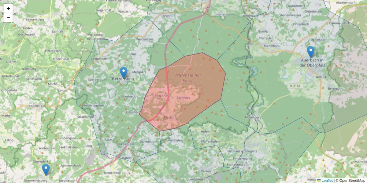 Karte des Postleitzahlen Bereichs  und der umliegenden Postleitzahlen in Deutschland