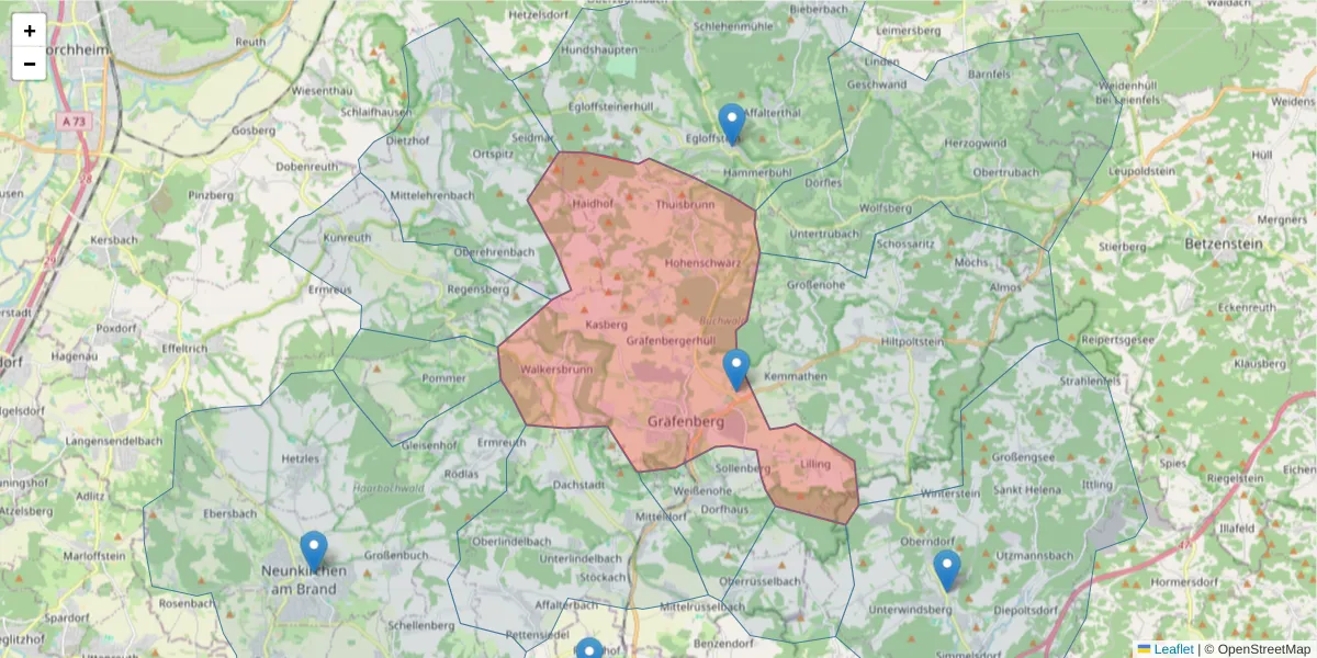 Karte des Postleitzahlen Bereichs  und der umliegenden Postleitzahlen in Deutschland