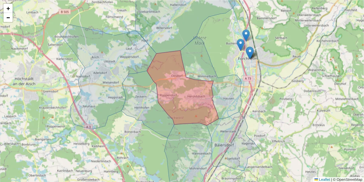 Karte des Postleitzahlen Bereichs  und der umliegenden Postleitzahlen in Deutschland