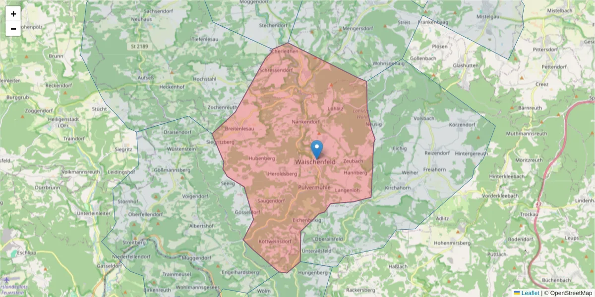 Karte des Postleitzahlen Bereichs  und der umliegenden Postleitzahlen in Deutschland