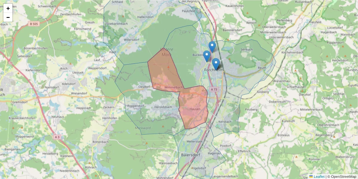 Karte des Postleitzahlen Bereichs  und der umliegenden Postleitzahlen in Deutschland