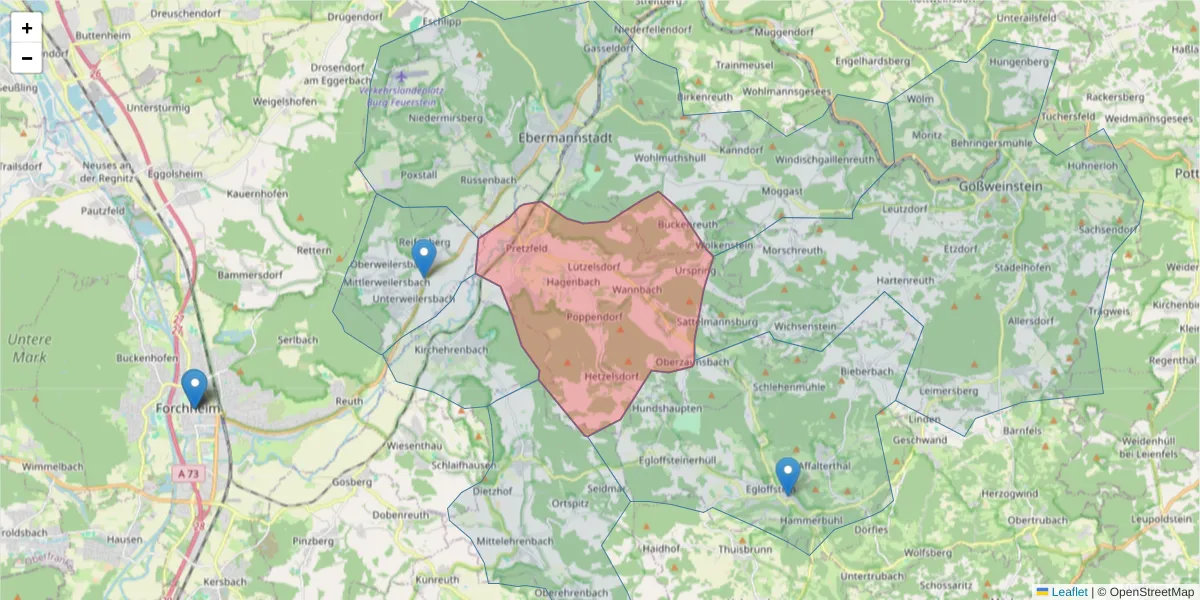 Karte des Postleitzahlen Bereichs  und der umliegenden Postleitzahlen in Deutschland