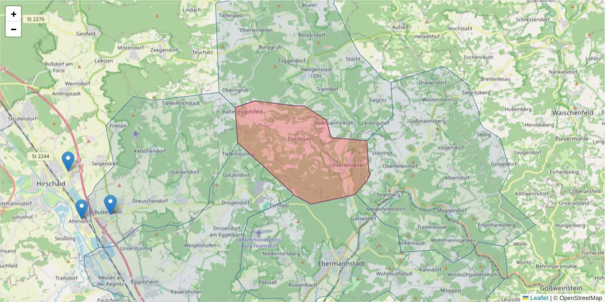 Karte des Postleitzahlen Bereichs  und der umliegenden Postleitzahlen in Deutschland