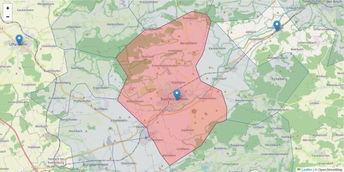 Karte des Postleitzahlen Bereichs  und der umliegenden Postleitzahlen in Deutschland