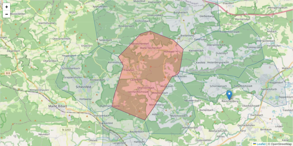 Karte des Postleitzahlen Bereichs  und der umliegenden Postleitzahlen in Deutschland