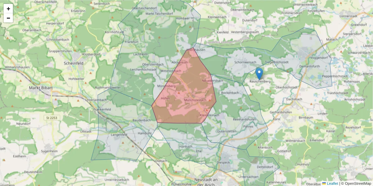 Karte des Postleitzahlen Bereichs  und der umliegenden Postleitzahlen in Deutschland