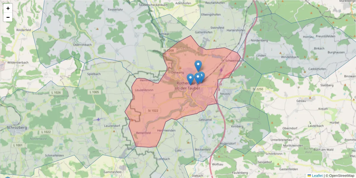 Karte des Postleitzahlen Bereichs  und der umliegenden Postleitzahlen in Deutschland