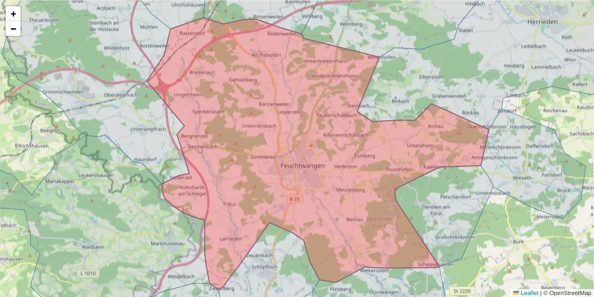 Karte des Postleitzahlen Bereichs  und der umliegenden Postleitzahlen in Deutschland