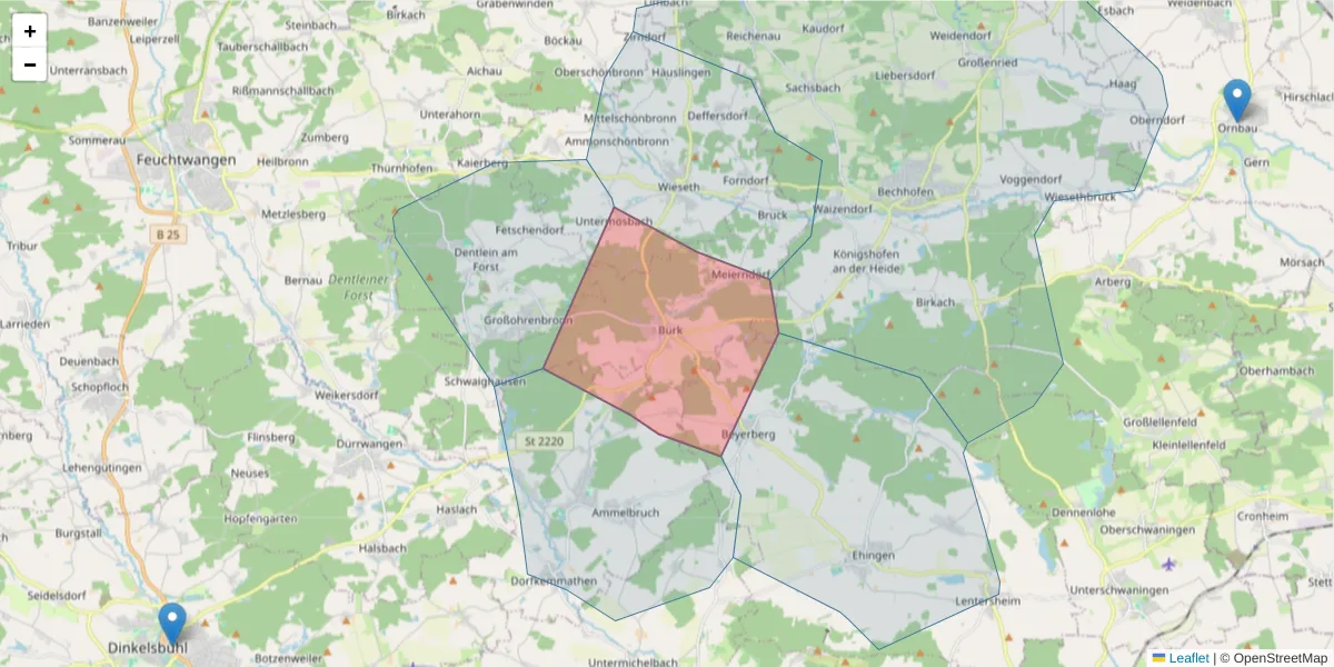 Karte des Postleitzahlen Bereichs  und der umliegenden Postleitzahlen in Deutschland