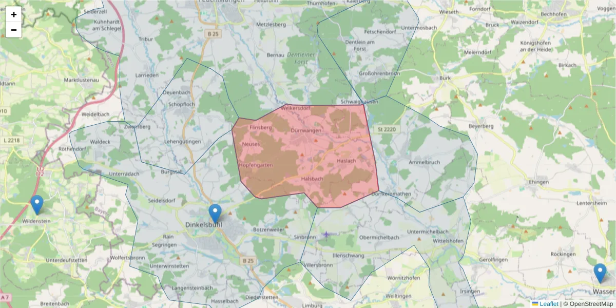 Karte des Postleitzahlen Bereichs  und der umliegenden Postleitzahlen in Deutschland