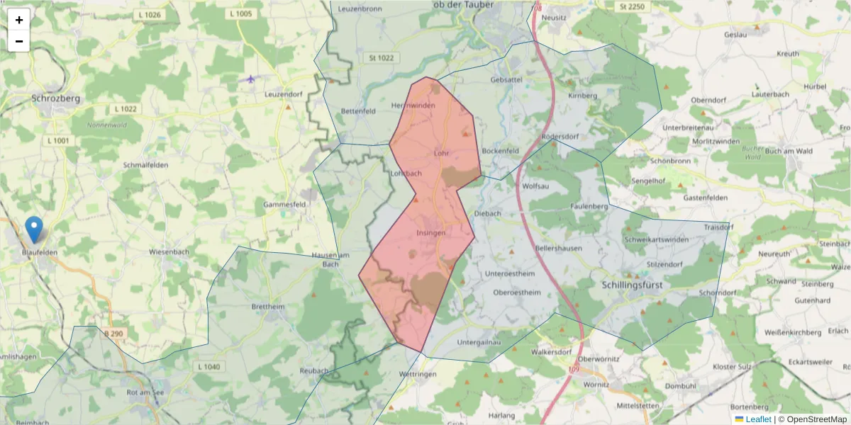 Karte des Postleitzahlen Bereichs  und der umliegenden Postleitzahlen in Deutschland