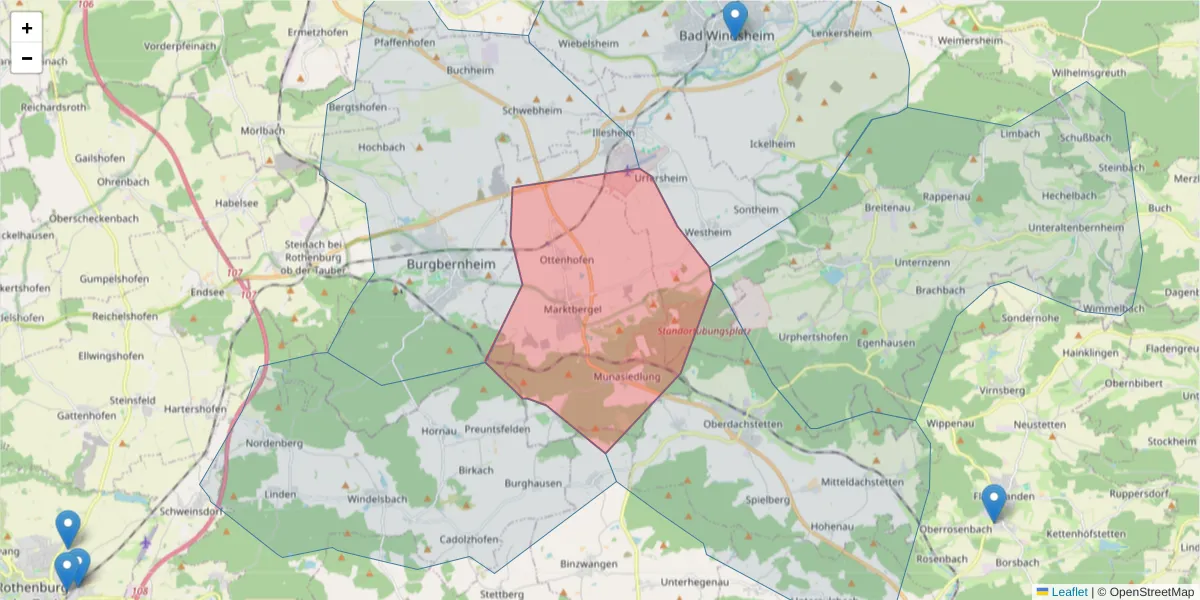 Karte des Postleitzahlen Bereichs  und der umliegenden Postleitzahlen in Deutschland