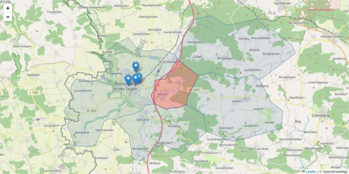 Karte des Postleitzahlen Bereichs  und der umliegenden Postleitzahlen in Deutschland