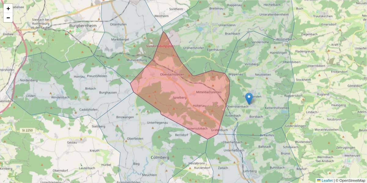 Karte des Postleitzahlen Bereichs  und der umliegenden Postleitzahlen in Deutschland