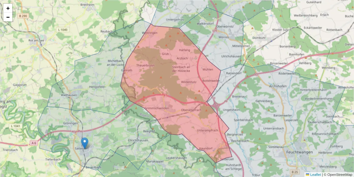 Karte des Postleitzahlen Bereichs  und der umliegenden Postleitzahlen in Deutschland
