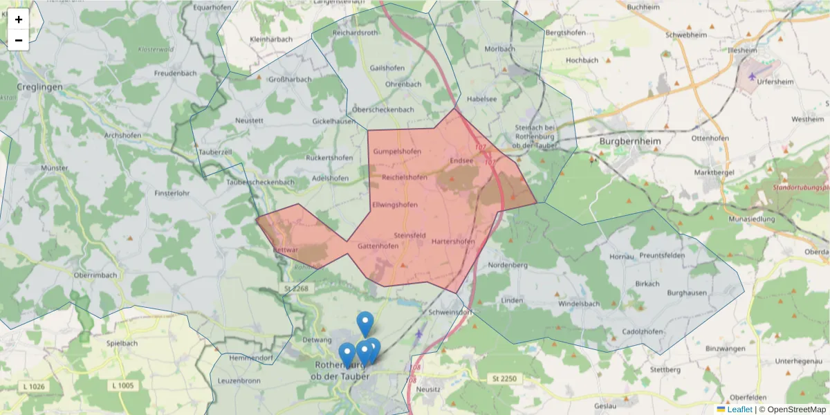 Karte des Postleitzahlen Bereichs  und der umliegenden Postleitzahlen in Deutschland