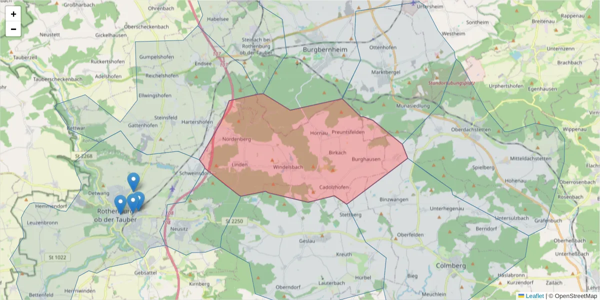 Karte des Postleitzahlen Bereichs  und der umliegenden Postleitzahlen in Deutschland