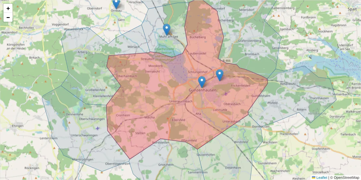 Karte des Postleitzahlen Bereichs  und der umliegenden Postleitzahlen in Deutschland