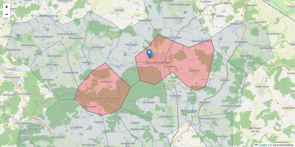 Karte des Postleitzahlen Bereichs  und der umliegenden Postleitzahlen in Deutschland