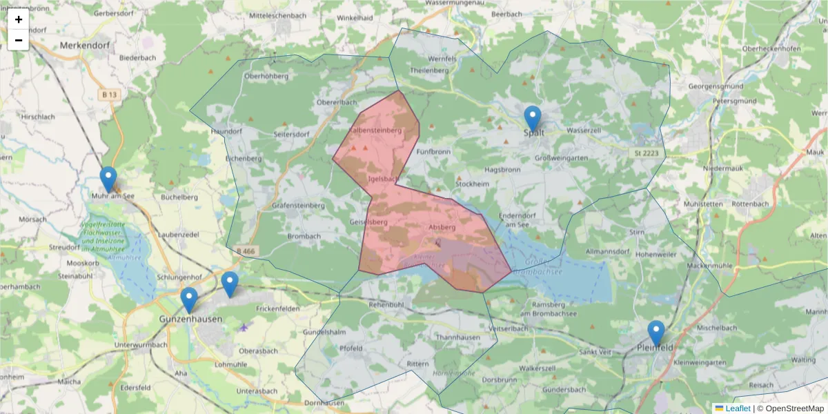 Karte des Postleitzahlen Bereichs  und der umliegenden Postleitzahlen in Deutschland