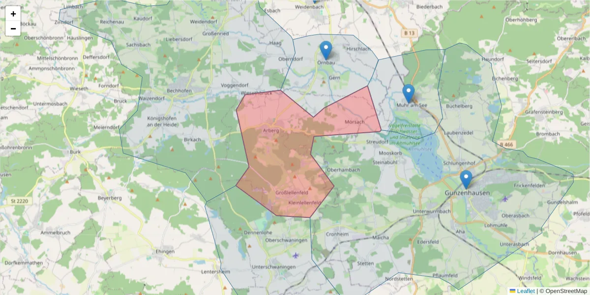 Karte des Postleitzahlen Bereichs  und der umliegenden Postleitzahlen in Deutschland