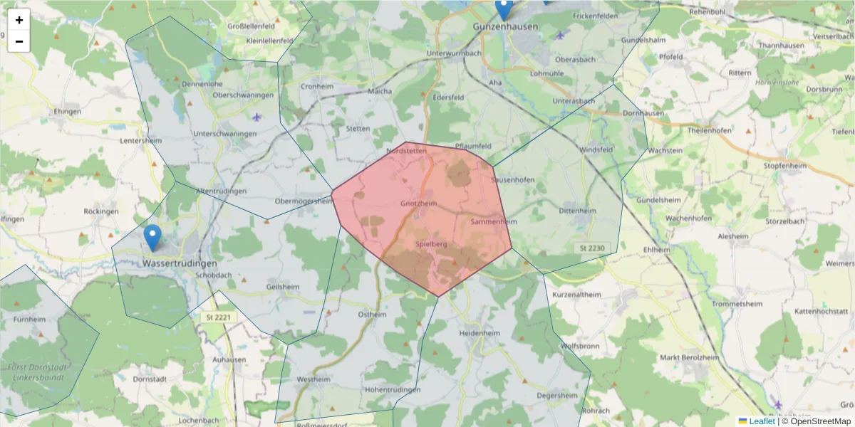Karte des Postleitzahlen Bereichs  und der umliegenden Postleitzahlen in Deutschland